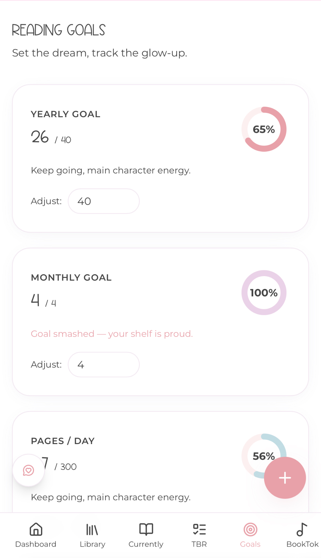 Reading goals screen โ The Bookish Shelf