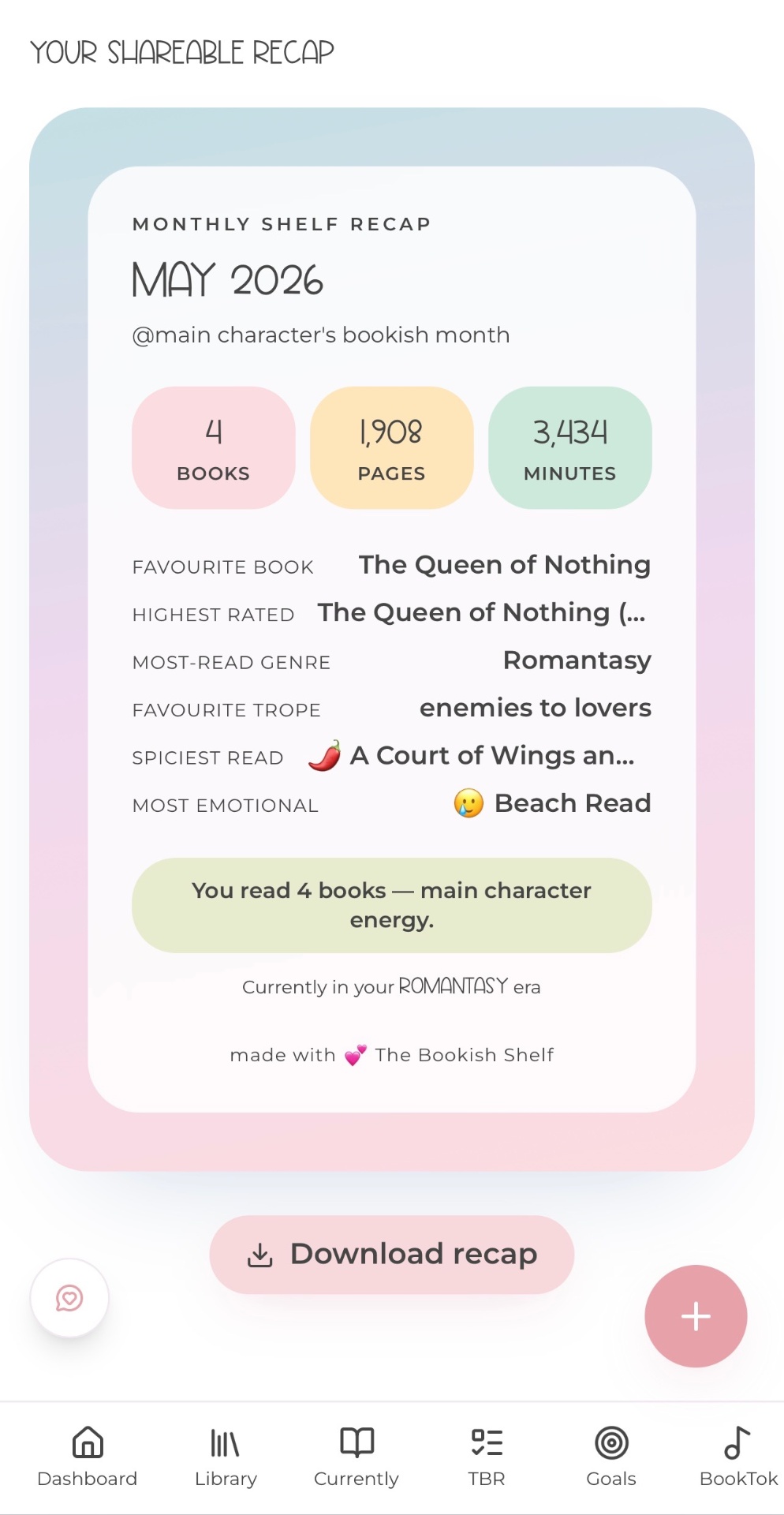 Monthly recap screen โ The Bookish Shelf